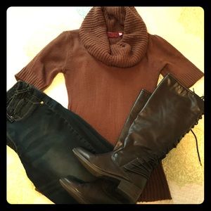 Brown Cowl Neck Sweater